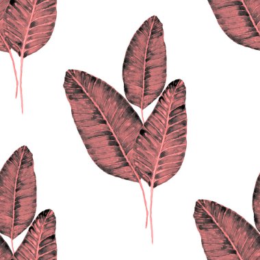 Tekstil tasarımı için suluboya tropikal yaprakları ve çiçekleri olan modern, soyut, dikişsiz desen. Geçmişe dönük parlak yaz geçmişi. Orman yaprakları çizimi. Mayo botanik tasarımı. Antika egzotik baskı.