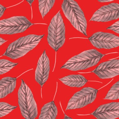 Tekstil tasarımı için suluboya tropikal yaprakları ve çiçekleri olan modern, soyut, dikişsiz desen. Geçmişe dönük parlak yaz geçmişi. Orman yaprakları çizimi. Mayo botanik tasarımı. Antika egzotik baskı.