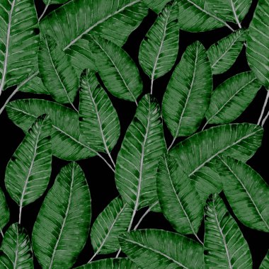 Tekstil tasarımı için suluboya tropikal yaprakları ve çiçekleri olan modern, soyut, dikişsiz desen. Geçmişe dönük parlak yaz geçmişi. Orman yaprakları çizimi. Mayo botanik tasarımı. Antika egzotik baskı.