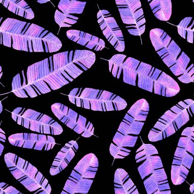 Tekstil tasarımı için suluboya tropikal yaprakları ve çiçekleri olan modern, soyut, dikişsiz desen. Geçmişe dönük parlak yaz geçmişi. Orman yaprakları çizimi. Mayo botanik tasarımı. Antika egzotik baskı.