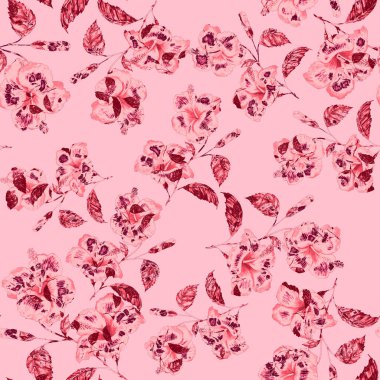 Tekstil tasarımı için suluboya tropikal yaprakları ve çiçekleri olan modern, soyut, dikişsiz desen. Geçmişe dönük parlak yaz geçmişi. Orman yaprakları çizimi. Mayo botanik tasarımı. Antika egzotik baskı.