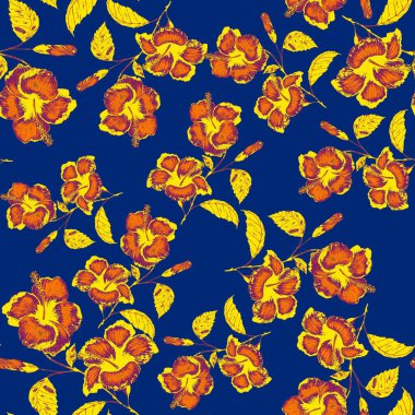 Tekstil tasarımı için suluboya tropikal yaprakları ve çiçekleri olan modern, soyut, dikişsiz desen. Geçmişe dönük parlak yaz geçmişi. Orman yaprakları çizimi. Mayo botanik tasarımı. Antika egzotik baskı.