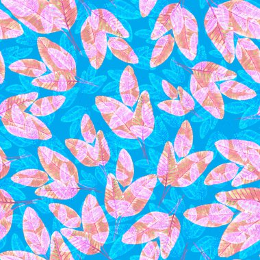 Tekstil tasarımı için suluboya tropikal yaprakları ve çiçekleri olan modern, soyut, dikişsiz desen. Geçmişe dönük parlak yaz geçmişi. Orman yaprakları çizimi. Mayo botanik tasarımı. Antika egzotik baskı.