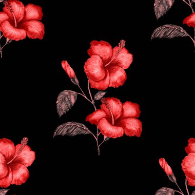 Tekstil tasarımı için suluboya tropikal yaprakları ve çiçekleri olan modern, soyut, dikişsiz desen. Geçmişe dönük parlak yaz geçmişi. Orman yaprakları çizimi. Mayo botanik tasarımı. Antika egzotik baskı.