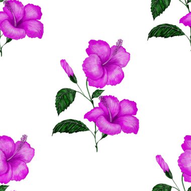 Tekstil tasarımı için suluboya tropikal yaprakları ve çiçekleri olan modern, soyut, dikişsiz desen. Geçmişe dönük parlak yaz geçmişi. Orman yaprakları çizimi. Mayo botanik tasarımı. Antika egzotik baskı.