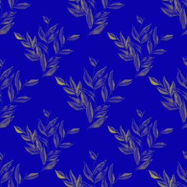 Tekstil tasarımı için suluboya tropikal yaprakları ve çiçekleri olan modern, soyut, dikişsiz desen. Geçmişe dönük parlak yaz geçmişi. Orman yaprakları çizimi. Mayo botanik tasarımı. Antika egzotik baskı.