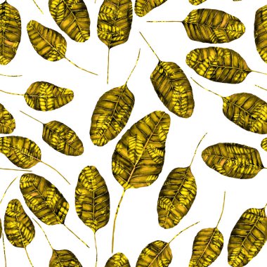 Tekstil tasarımı için suluboya tropikal yaprakları ve çiçekleri olan modern, soyut, dikişsiz desen. Geçmişe dönük parlak yaz geçmişi. Orman yaprakları çizimi. Mayo botanik tasarımı. Antika egzotik baskı.