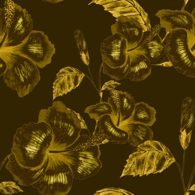 Tekstil tasarımı için suluboya tropikal yaprakları ve çiçekleri olan modern, soyut, dikişsiz desen. Geçmişe dönük parlak yaz geçmişi. Orman yaprakları çizimi. Mayo botanik tasarımı. Antika egzotik baskı.