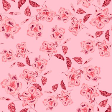 Tekstil tasarımı için suluboya tropikal yaprakları ve çiçekleri olan modern, soyut, dikişsiz desen. Geçmişe dönük parlak yaz geçmişi. Orman yaprakları çizimi. Mayo botanik tasarımı. Antika egzotik baskı.