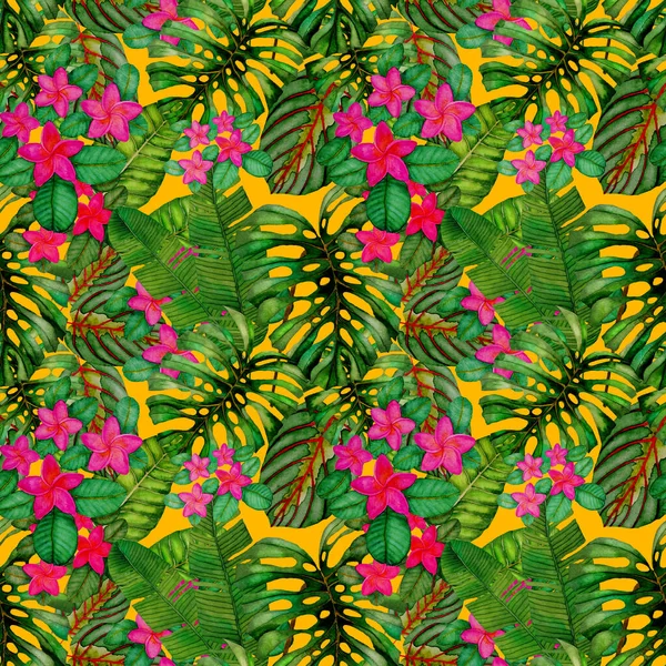 Modelul Modern Abstract Fără Sudură Frunze Tropicale Acuarelă Flori Pentru — Fotografie, imagine de stoc