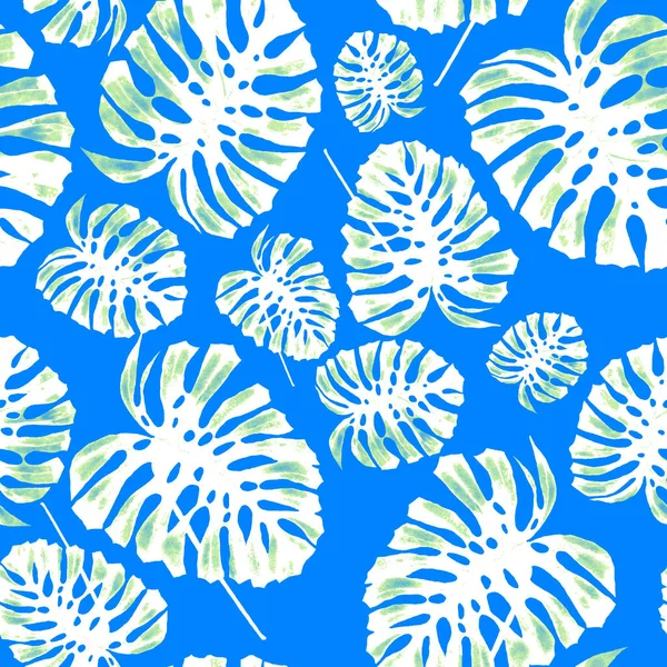 Modern Abstract Seamless Pattern Watercolor Tropical Leaves Flowers Textile Design — Stock Photo, Image