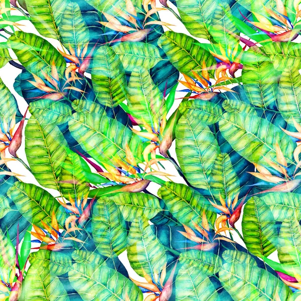 Moderní Abstraktní Bezešvý Vzor Akvarelem Tropických Listů Květin Pro Textilní — Stock fotografie