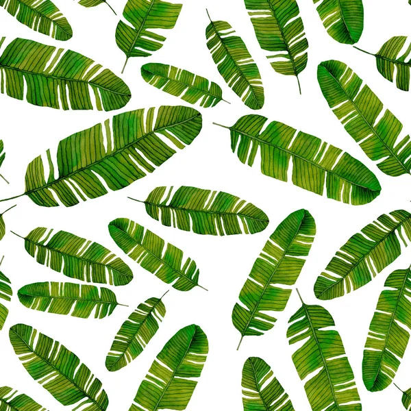 Modern Abstract Seamless Pattern Watercolor Tropical Leaves Flowers Textile Design — Stock Photo, Image