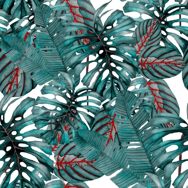Padrão Abstrato Sem Costura Moderna Com Aquarela Folhas Tropicais Flores — Fotografia de Stock