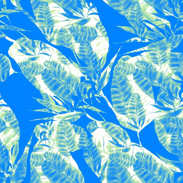 Modern Abstract Seamless Pattern Watercolor Tropical Leaves Flowers Textile Design — Stock Photo, Image