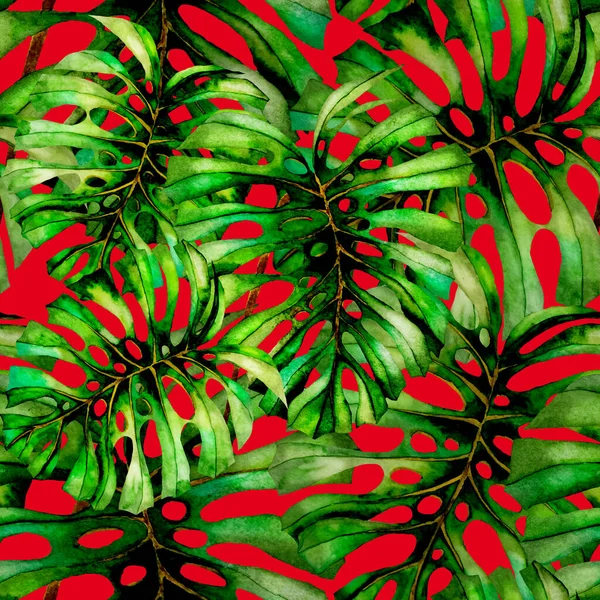 Moderno Patrón Abstracto Sin Costuras Con Hojas Tropicales Acuarela Flores —  Fotos de Stock