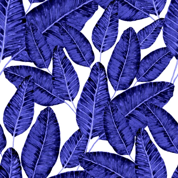 现代抽象无缝图案 水彩斑斓的热带叶和花 用于纺织品设计 复古明亮的夏天背景 丛生叶图 泳衣的植物设计 老式异国情调印刷品 — 图库照片