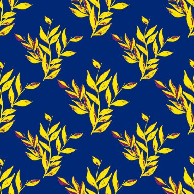 Tekstil tasarımı için suluboya tropikal yaprakları ve çiçekleri olan modern, soyut, dikişsiz desen. Geçmişe dönük parlak yaz geçmişi. Orman yaprakları çizimi. Mayo botanik tasarımı. Antika egzotik baskı.