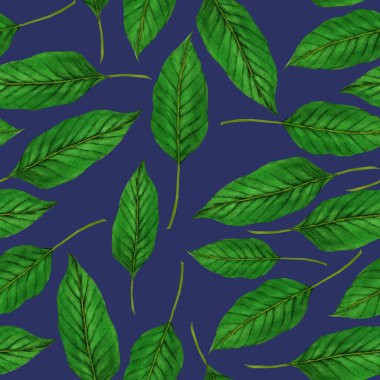 Tekstil tasarımı için suluboya tropikal yaprakları ve çiçekleri olan modern, soyut, dikişsiz desen. Geçmişe dönük parlak yaz geçmişi. Orman yaprakları çizimi. Mayo botanik tasarımı. Antika egzotik baskı.