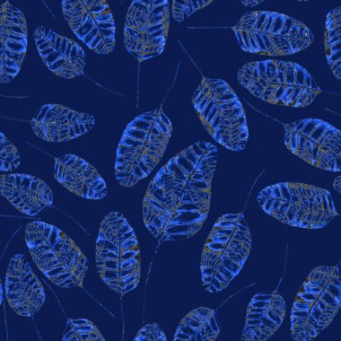 Tekstil tasarımı için suluboya tropikal yaprakları ve çiçekleri olan modern, soyut, dikişsiz desen. Geçmişe dönük parlak yaz geçmişi. Orman yaprakları çizimi. Mayo botanik tasarımı. Antika egzotik baskı.