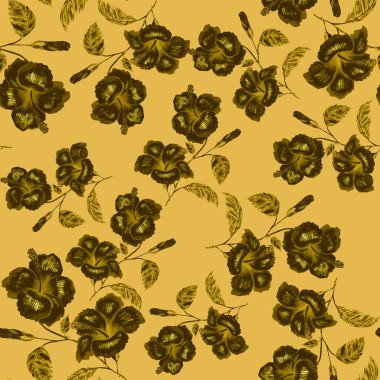 Tekstil tasarımı için suluboya tropikal yaprakları ve çiçekleri olan modern, soyut, dikişsiz desen. Geçmişe dönük parlak yaz geçmişi. Orman yaprakları çizimi. Mayo botanik tasarımı. Antika egzotik baskı.