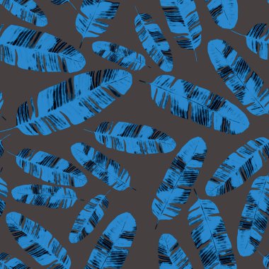 Tekstil tasarımı için suluboya tropikal yaprakları ve çiçekleri olan modern, soyut, dikişsiz desen. Geçmişe dönük parlak yaz geçmişi. Orman yaprakları çizimi. Mayo botanik tasarımı. Antika egzotik baskı.