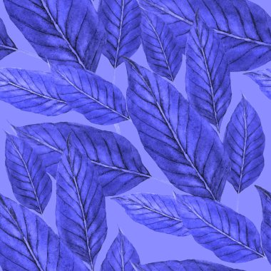 Tekstil tasarımı için suluboya tropikal yaprakları ve çiçekleri olan modern, soyut, dikişsiz desen. Geçmişe dönük parlak yaz geçmişi. Orman yaprakları çizimi. Mayo botanik tasarımı. Antika egzotik baskı.