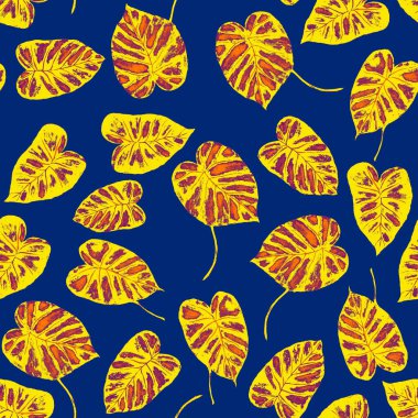 Tekstil tasarımı için suluboya tropikal yaprakları ve çiçekleri olan modern, soyut, dikişsiz desen. Geçmişe dönük parlak yaz geçmişi. Orman yaprakları çizimi. Mayo botanik tasarımı. Antika egzotik baskı.