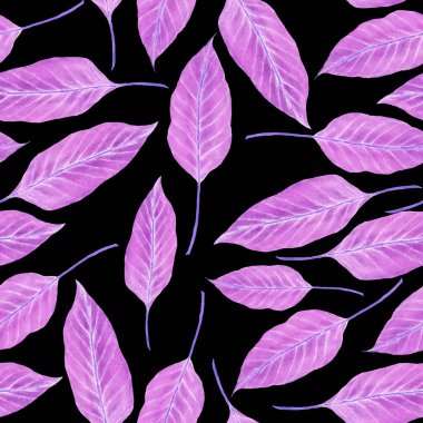 Tekstil tasarımı için suluboya tropikal yaprakları ve çiçekleri olan modern, soyut, dikişsiz desen. Geçmişe dönük parlak yaz geçmişi. Orman yaprakları çizimi. Mayo botanik tasarımı. Antika egzotik baskı.