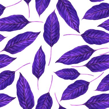 Tekstil tasarımı için suluboya tropikal yaprakları ve çiçekleri olan modern, soyut, dikişsiz desen. Geçmişe dönük parlak yaz geçmişi. Orman yaprakları çizimi. Mayo botanik tasarımı. Antika egzotik baskı.