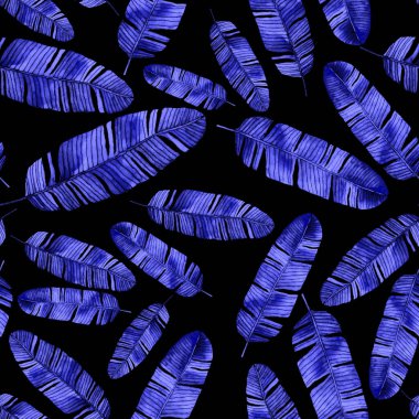 Tekstil tasarımı için suluboya tropikal yaprakları ve çiçekleri olan modern, soyut, dikişsiz desen. Geçmişe dönük parlak yaz geçmişi. Orman yaprakları çizimi. Mayo botanik tasarımı. Antika egzotik baskı.