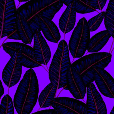 Tekstil tasarımı için suluboya tropikal yaprakları ve çiçekleri olan modern, soyut, dikişsiz desen. Geçmişe dönük parlak yaz geçmişi. Orman yaprakları çizimi. Mayo botanik tasarımı. Antika egzotik baskı.
