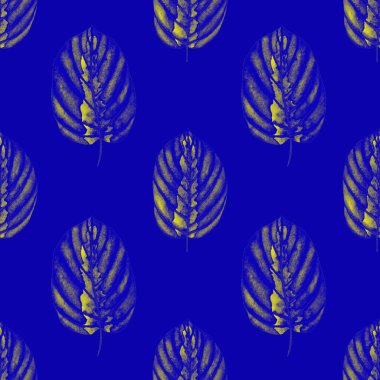 Tekstil tasarımı için suluboya tropikal yaprakları ve çiçekleri olan modern, soyut, dikişsiz desen. Geçmişe dönük parlak yaz geçmişi. Orman yaprakları çizimi. Mayo botanik tasarımı. Antika egzotik baskı.