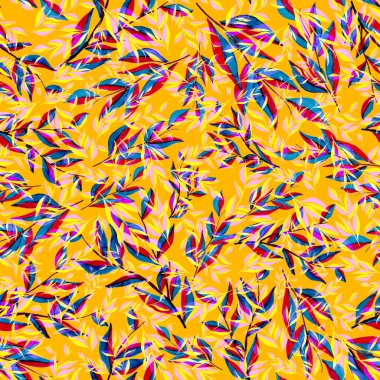 Tekstil tasarımı için suluboya tropikal yaprakları ve çiçekleri olan modern, soyut, dikişsiz desen. Geçmişe dönük parlak yaz geçmişi. Orman yaprakları çizimi. Mayo botanik tasarımı. Antika egzotik baskı.