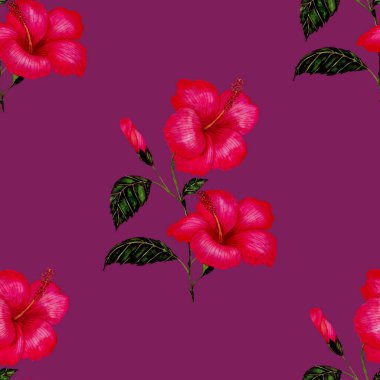 Tekstil tasarımı için suluboya tropikal yaprakları ve çiçekleri olan modern, soyut, dikişsiz desen. Geçmişe dönük parlak yaz geçmişi. Orman yaprakları çizimi. Mayo botanik tasarımı. Antika egzotik baskı.