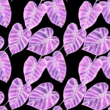 Tekstil tasarımı için suluboya tropikal yaprakları ve çiçekleri olan modern, soyut, dikişsiz desen. Geçmişe dönük parlak yaz geçmişi. Orman yaprakları çizimi. Mayo botanik tasarımı. Antika egzotik baskı.