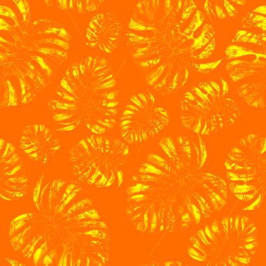 Tekstil tasarımı için suluboya tropikal yaprakları ve çiçekleri olan modern, soyut, dikişsiz desen. Geçmişe dönük parlak yaz geçmişi. Orman yaprakları çizimi. Mayo botanik tasarımı. Antika egzotik baskı.