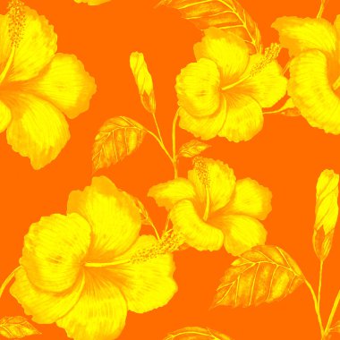 Tekstil tasarımı için suluboya tropikal yaprakları ve çiçekleri olan modern, soyut, dikişsiz desen. Geçmişe dönük parlak yaz geçmişi. Orman yaprakları çizimi. Mayo botanik tasarımı. Antika egzotik baskı.