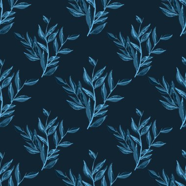 Tekstil tasarımı için suluboya tropikal yaprakları ve çiçekleri olan modern, soyut, dikişsiz desen. Geçmişe dönük parlak yaz geçmişi. Orman yaprakları çizimi. Mayo botanik tasarımı. Antika egzotik baskı.