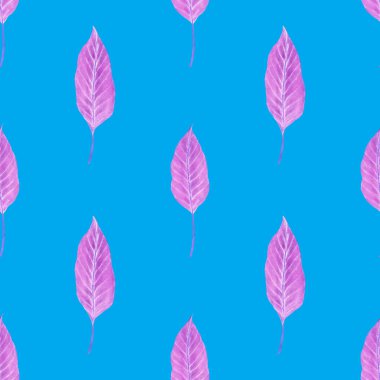 Tekstil tasarımı için suluboya tropikal yaprakları ve çiçekleri olan modern, soyut, dikişsiz desen. Geçmişe dönük parlak yaz geçmişi. Orman yaprakları çizimi. Mayo botanik tasarımı. Antika egzotik baskı.