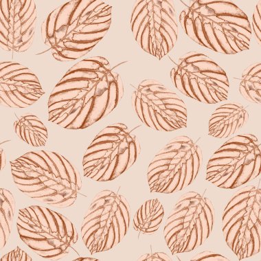 Tekstil tasarımı için suluboya tropikal yaprakları ve çiçekleri olan modern, soyut, dikişsiz desen. Geçmişe dönük parlak yaz geçmişi. Orman yaprakları çizimi. Mayo botanik tasarımı. Antika egzotik baskı.