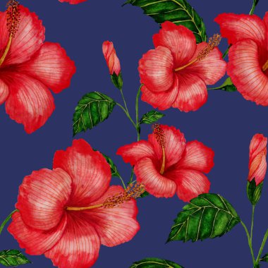 Tekstil tasarımı için suluboya tropikal yaprakları ve çiçekleri olan modern, soyut, dikişsiz desen. Geçmişe dönük parlak yaz geçmişi. Orman yaprakları çizimi. Mayo botanik tasarımı. Antika egzotik baskı.