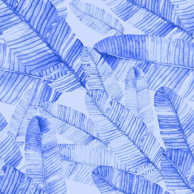 Tekstil tasarımı için suluboya tropikal yaprakları ve çiçekleri olan modern, soyut, dikişsiz desen. Geçmişe dönük parlak yaz geçmişi. Orman yaprakları çizimi. Mayo botanik tasarımı. Antika egzotik baskı.