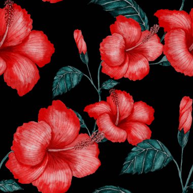 Tekstil tasarımı için suluboya tropikal yaprakları ve çiçekleri olan modern, soyut, dikişsiz desen. Geçmişe dönük parlak yaz geçmişi. Orman yaprakları çizimi. Mayo botanik tasarımı. Antika egzotik baskı.