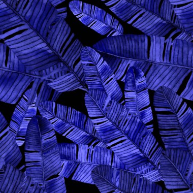 Tekstil tasarımı için suluboya tropikal yaprakları ve çiçekleri olan modern, soyut, dikişsiz desen. Geçmişe dönük parlak yaz geçmişi. Orman yaprakları çizimi. Mayo botanik tasarımı. Antika egzotik baskı.