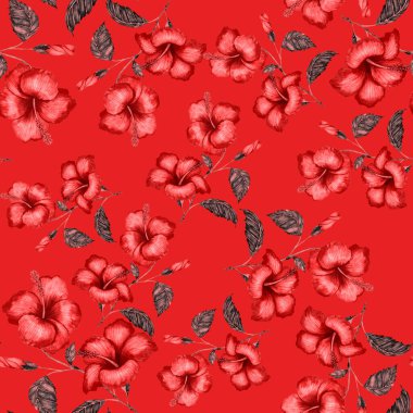 Tekstil tasarımı için suluboya tropikal yaprakları ve çiçekleri olan modern, soyut, dikişsiz desen. Geçmişe dönük parlak yaz geçmişi. Orman yaprakları çizimi. Mayo botanik tasarımı. Antika egzotik baskı.
