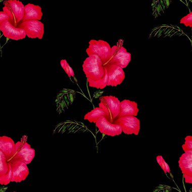 Tekstil tasarımı için suluboya tropikal yaprakları ve çiçekleri olan modern, soyut, dikişsiz desen. Geçmişe dönük parlak yaz geçmişi. Orman yaprakları çizimi. Mayo botanik tasarımı. Antika egzotik baskı.