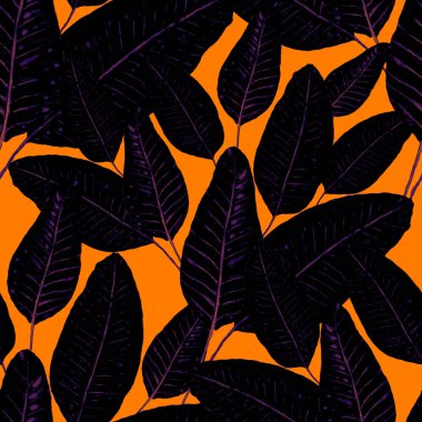 Tekstil tasarımı için suluboya tropikal yaprakları ve çiçekleri olan modern, soyut, dikişsiz desen. Geçmişe dönük parlak yaz geçmişi. Orman yaprakları çizimi. Mayo botanik tasarımı. Antika egzotik baskı.