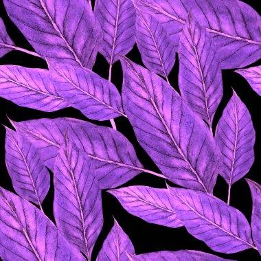 Tekstil tasarımı için suluboya tropikal yaprakları ve çiçekleri olan modern, soyut, dikişsiz desen. Geçmişe dönük parlak yaz geçmişi. Orman yaprakları çizimi. Mayo botanik tasarımı. Antika egzotik baskı.