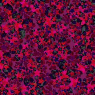 Tekstil tasarımı için suluboya tropikal yaprakları ve çiçekleri olan modern, soyut, dikişsiz desen. Geçmişe dönük parlak yaz geçmişi. Orman yaprakları çizimi. Mayo botanik tasarımı. Antika egzotik baskı.